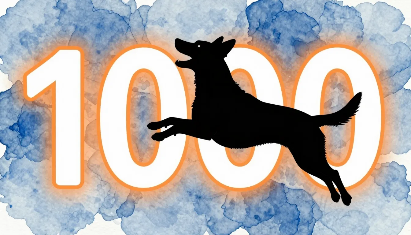 Watercolor style. A silhouette of a dog jumping for joy, wit...