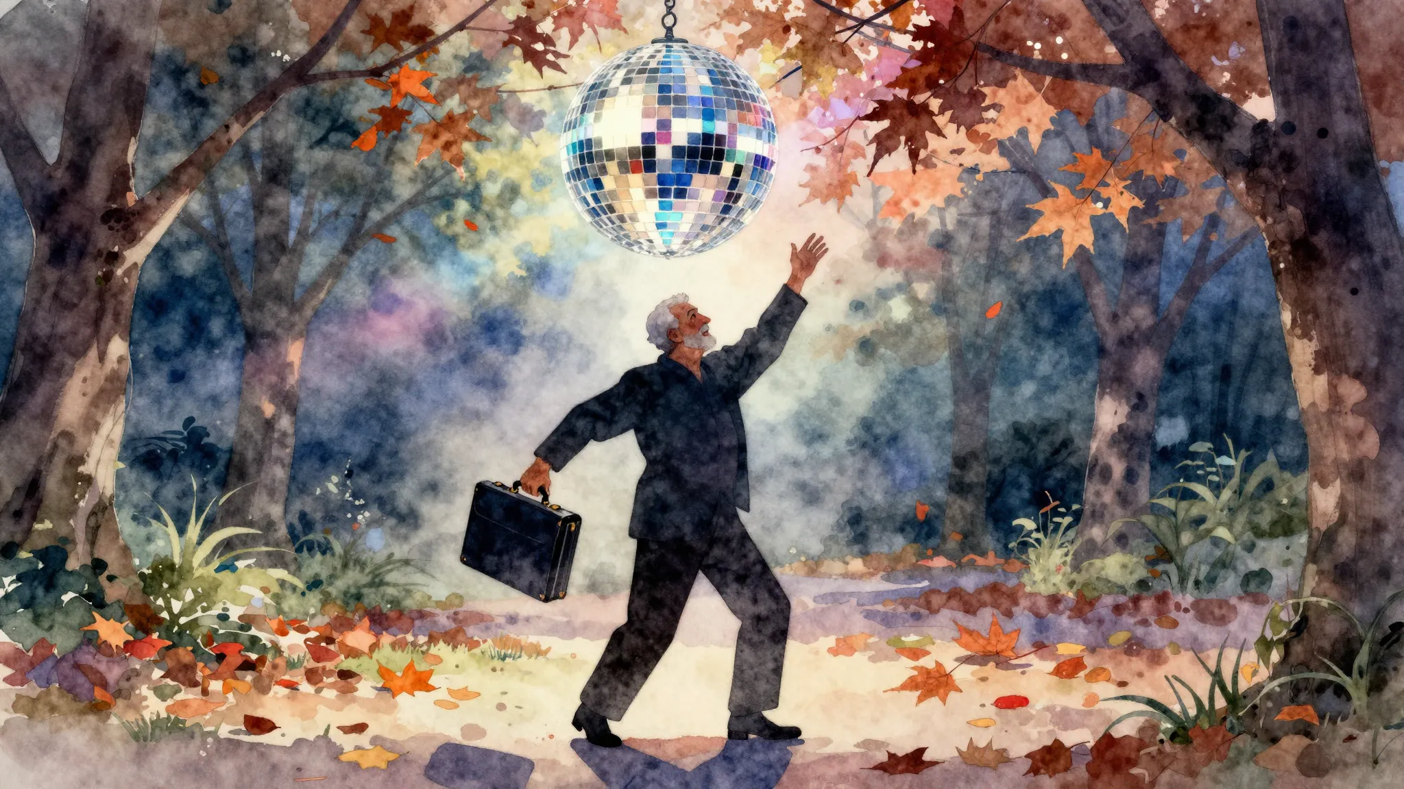 Watercolor style. A silhouette of an elderly man with a brie...