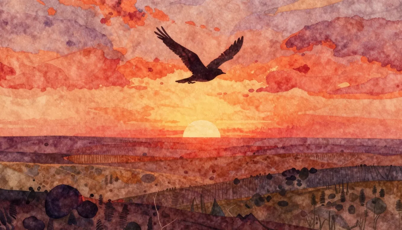 Vibrant watercolor style. Indie album cover: A lone bird soa...