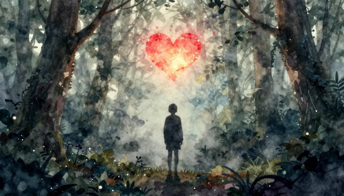 Watercolor style. A silhouette of a person standing alone in...