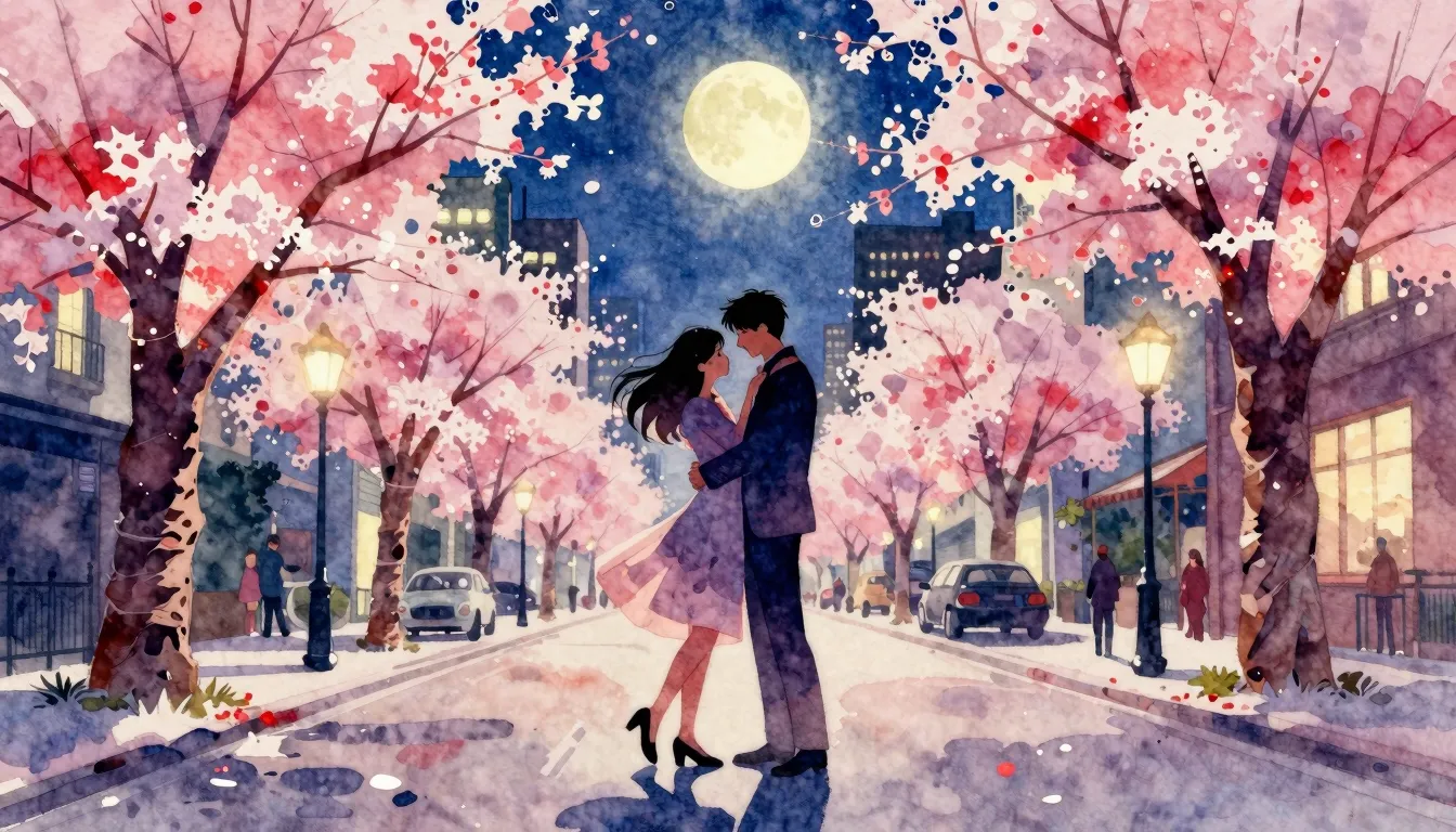 Vibrant watercolor style. Pop dance album cover. Night city ...