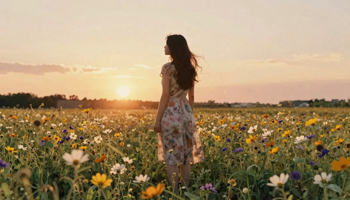 Watercolor style. Silhouette of a young woman standing in a ...