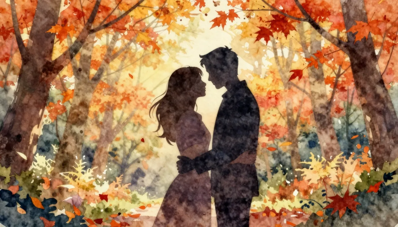 Watercolor style. A silhouette of a couple in a gentle embra...