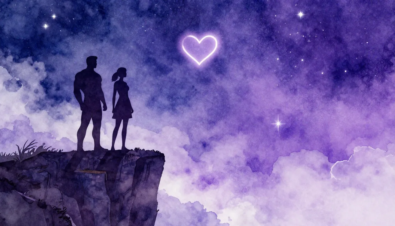 Watercolor style. A silhouette of a strong man and a woman s...