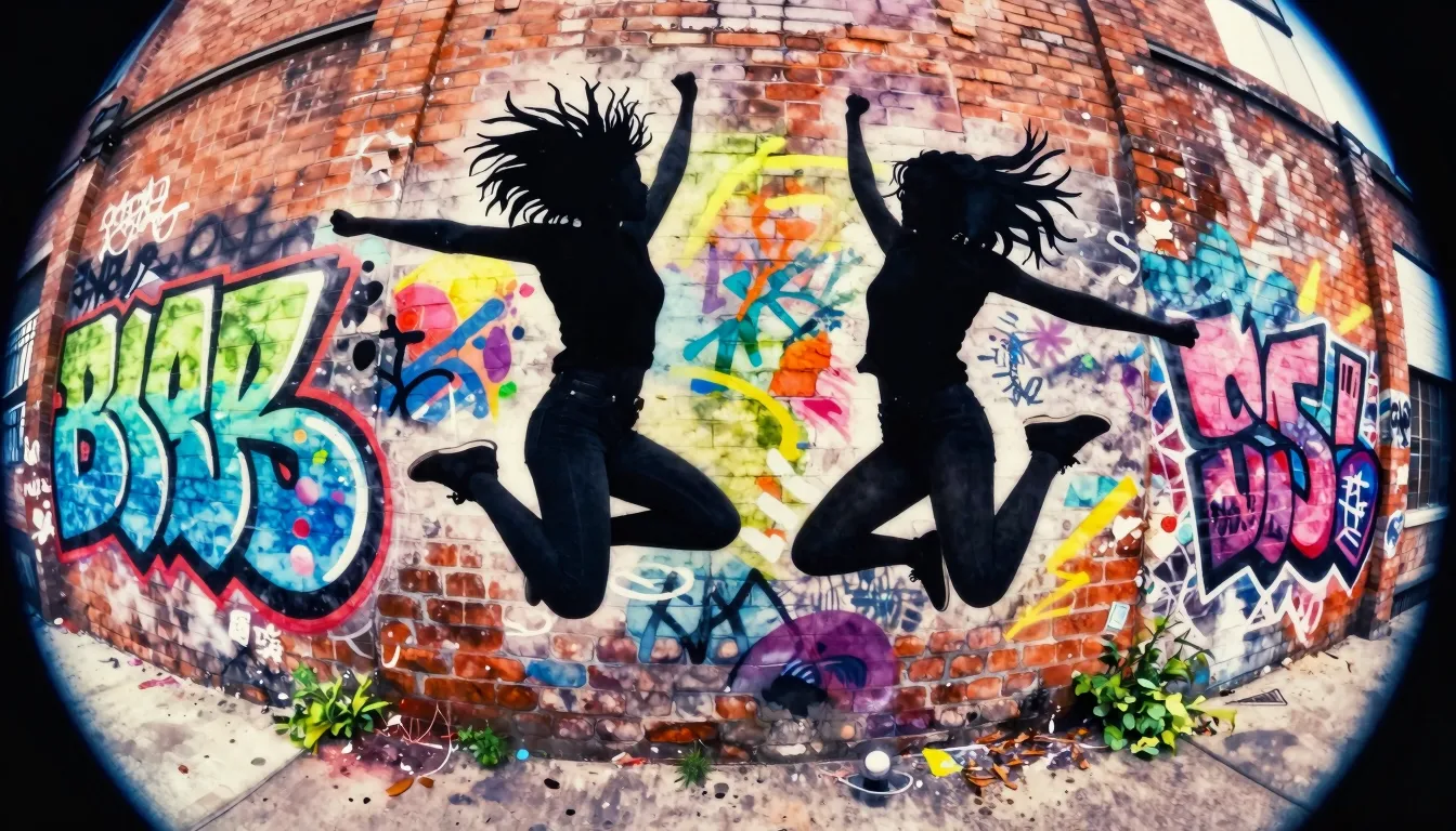 Watercolor style. Two female silhouettes, one with spiky hai...