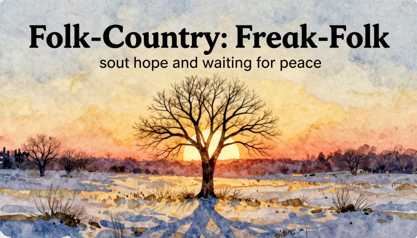 Vibrant watercolor style. "Album cover for a 'Folk-Country: ...