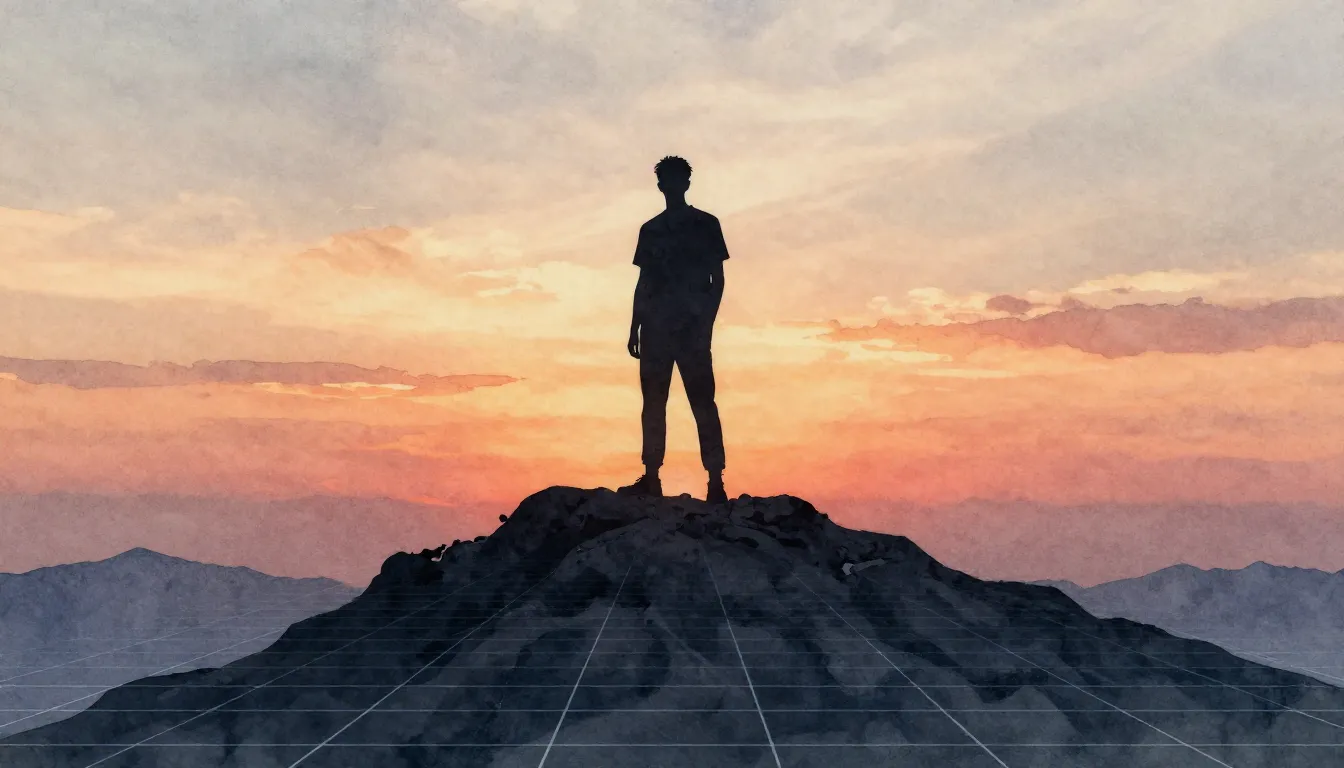 Watercolor style. Silhouette of a confident young man standi...