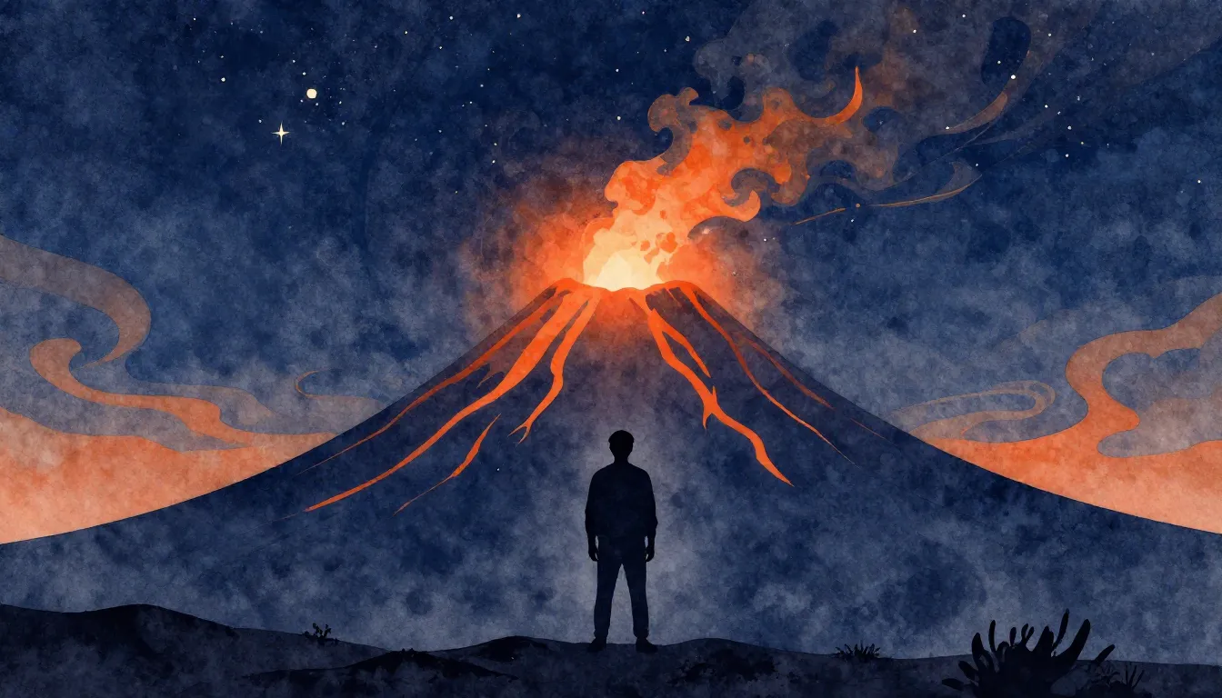 Watercolor style. A dark silhouette of a man standing before...