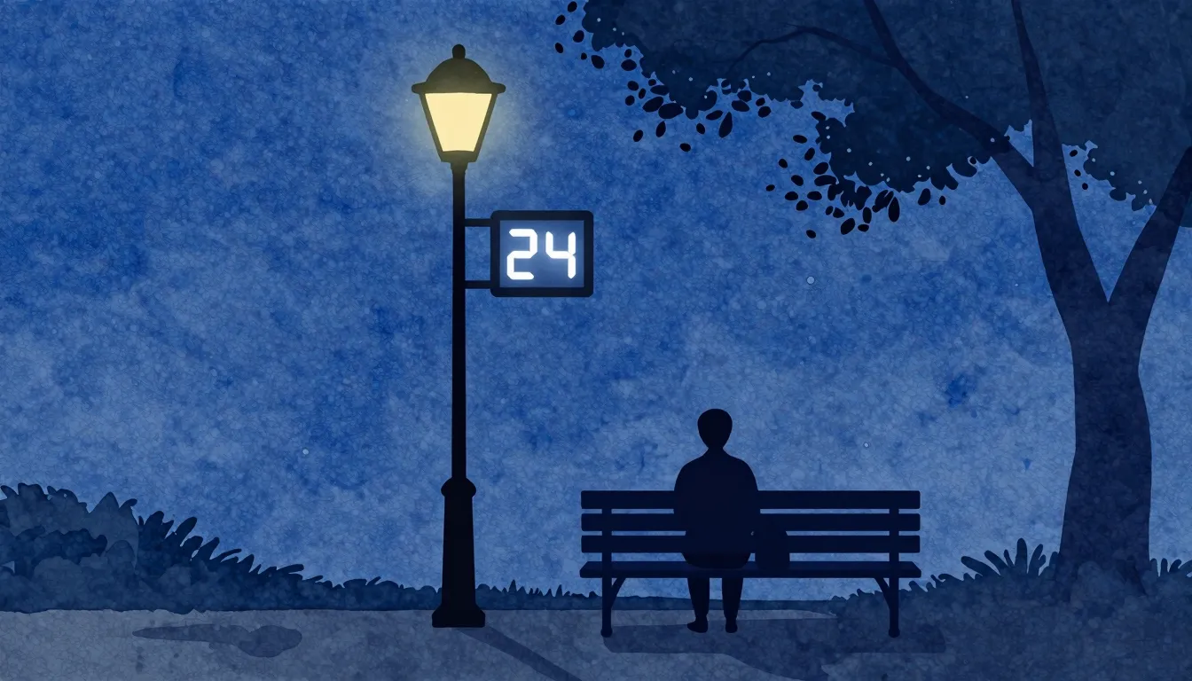 Watercolor style. Silhouette of a lonely figure sitting on a...