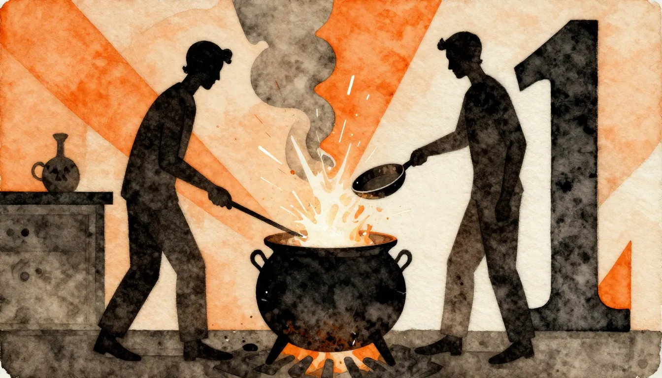 Watercolor style. A silhouette of a man standing over a larg...