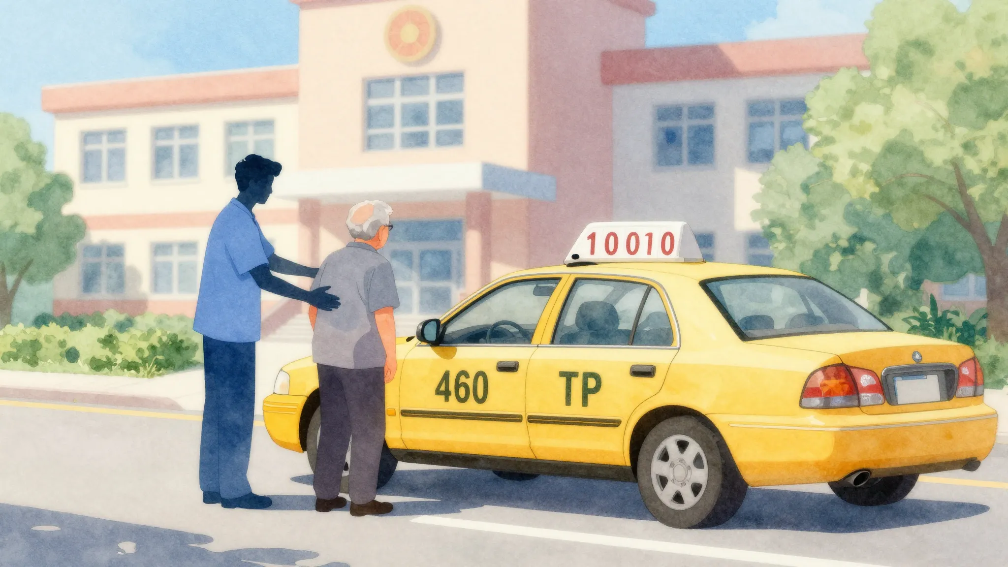 Watercolor style. Silhouette of a kind hospital worker helpi...