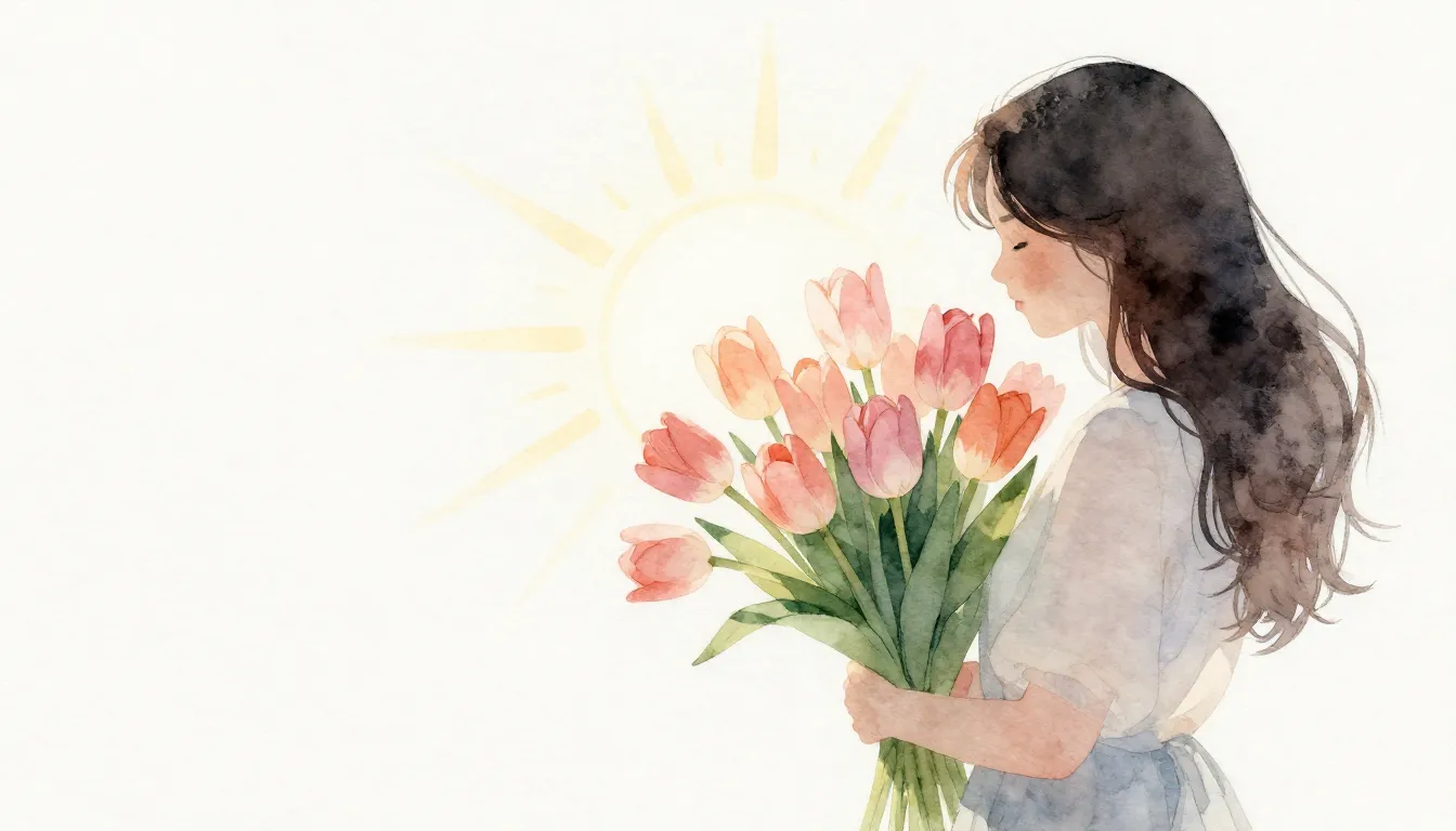 Watercolor style. A silhouette of a woman holding a large bo...