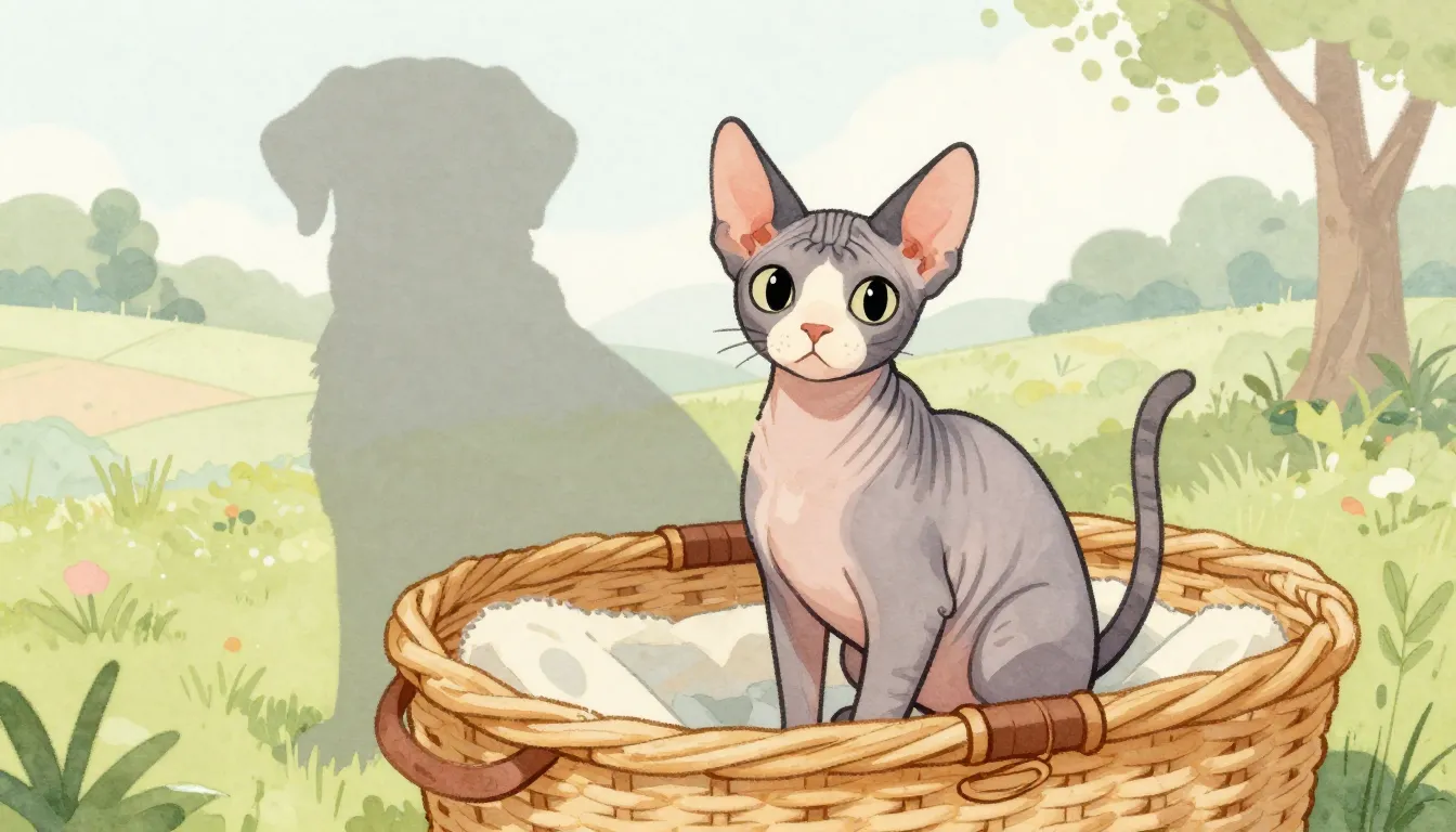 Watercolor style. A stylized illustration of a hairless cat ...
