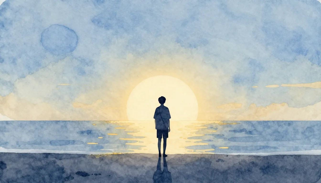 Watercolor style. A minimalist silhouette of a person standi...