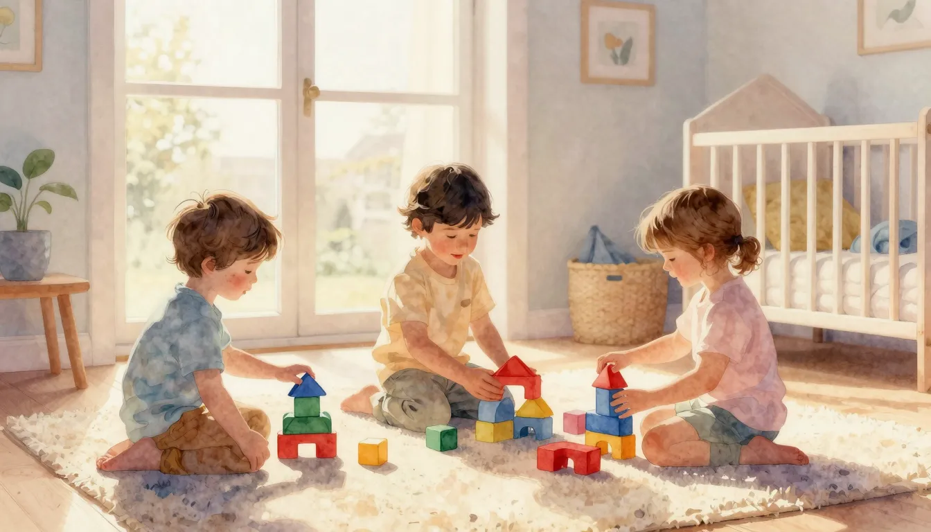 Watercolor style. Silhouettes of small children playing with...