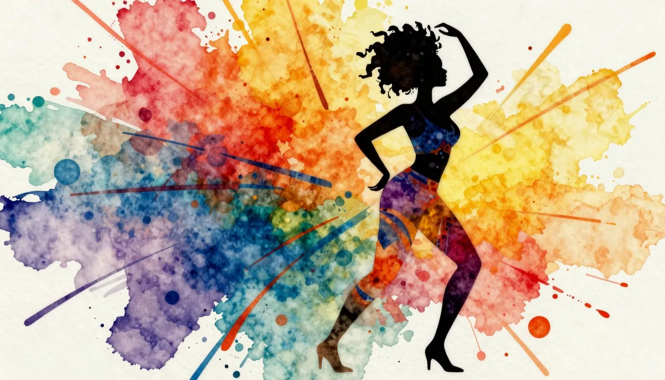 Vibrant watercolor style. Afro-Cuban dance music album cover...