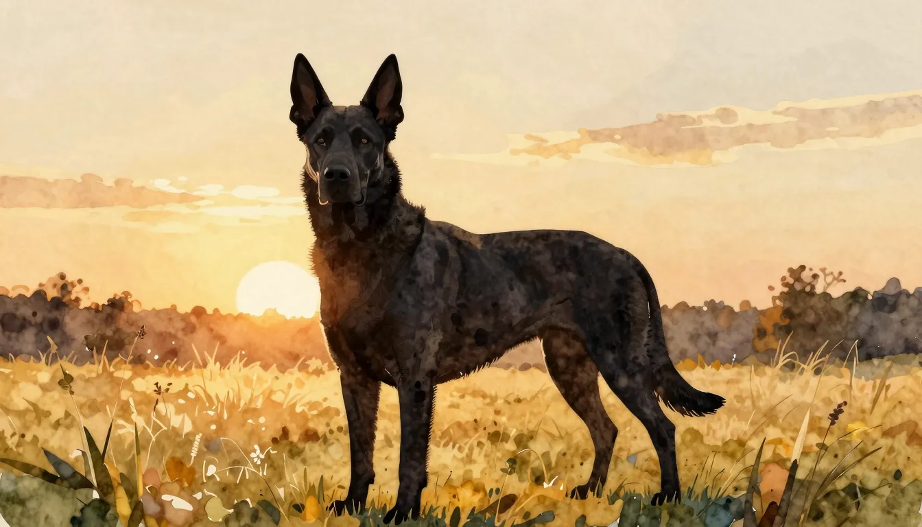 Watercolor style. Silhouette of a large noble dog with promi...