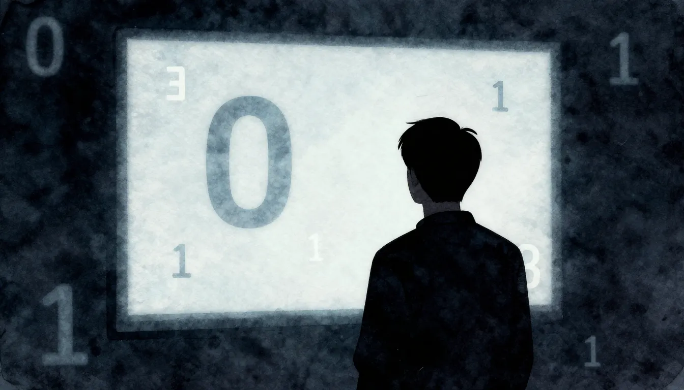 Watercolor style. Dark silhouette of a person looking at a g...