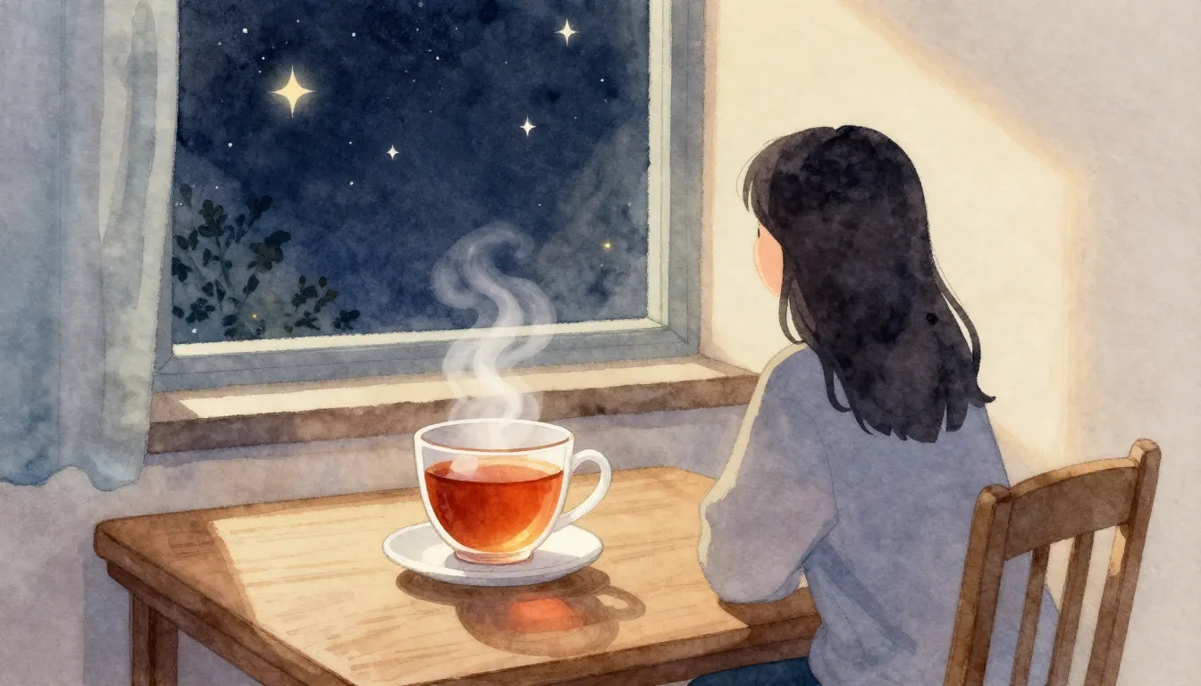 Watercolor style. A cozy room interior with a steaming cup o...