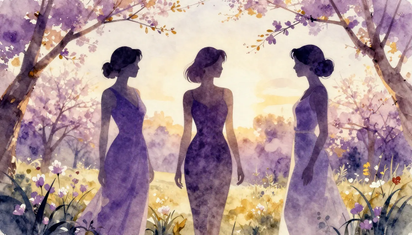 Watercolor style. Silhouettes of three elegant women standin...