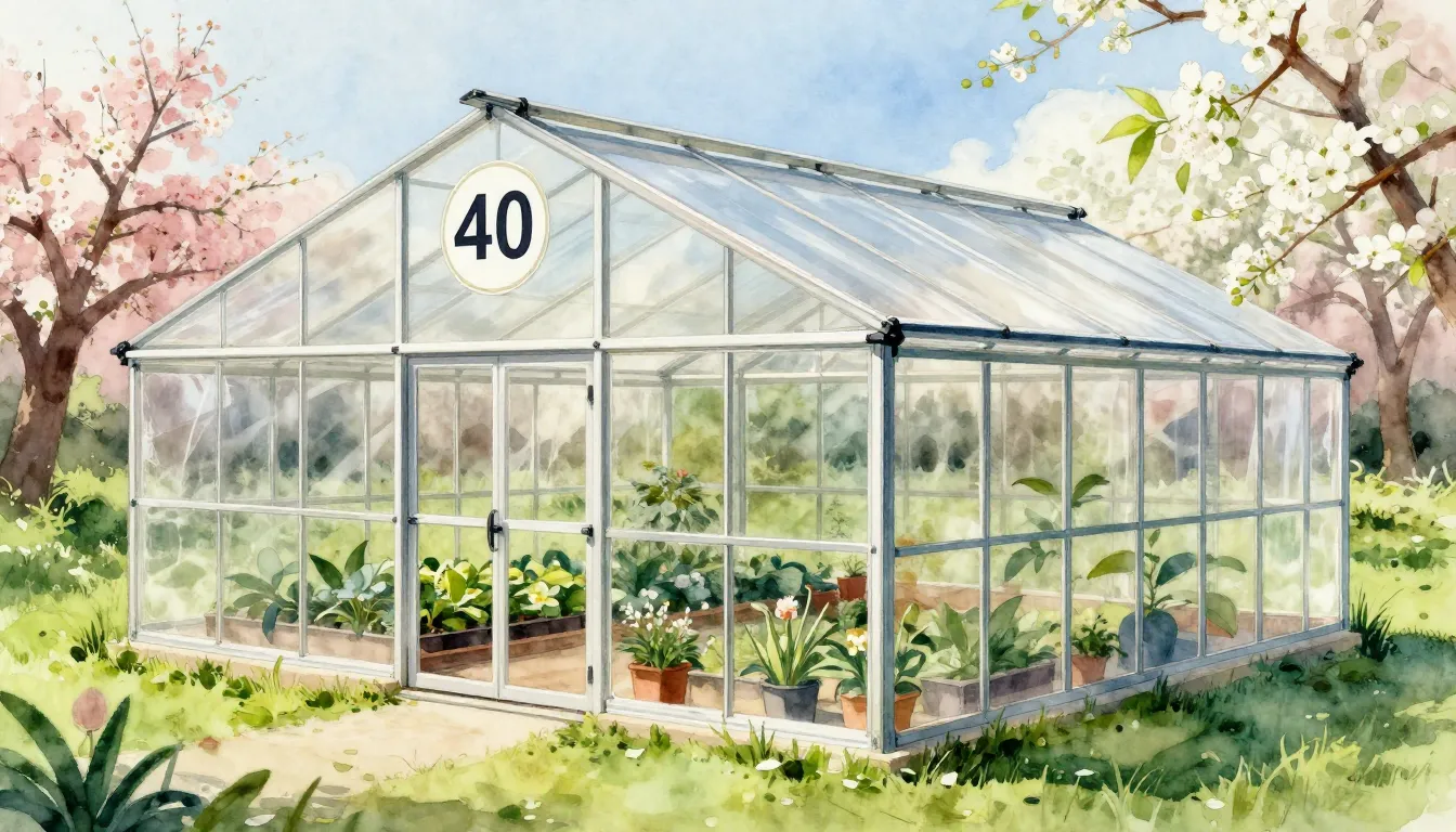 Watercolor style. A professional polycarbonate greenhouse in...
