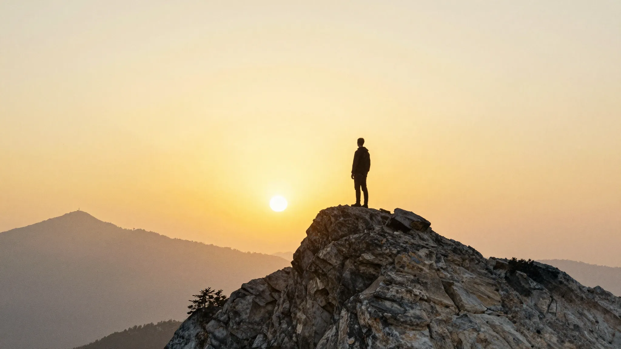 Watercolor style. Silhouette of a person standing on a high ...