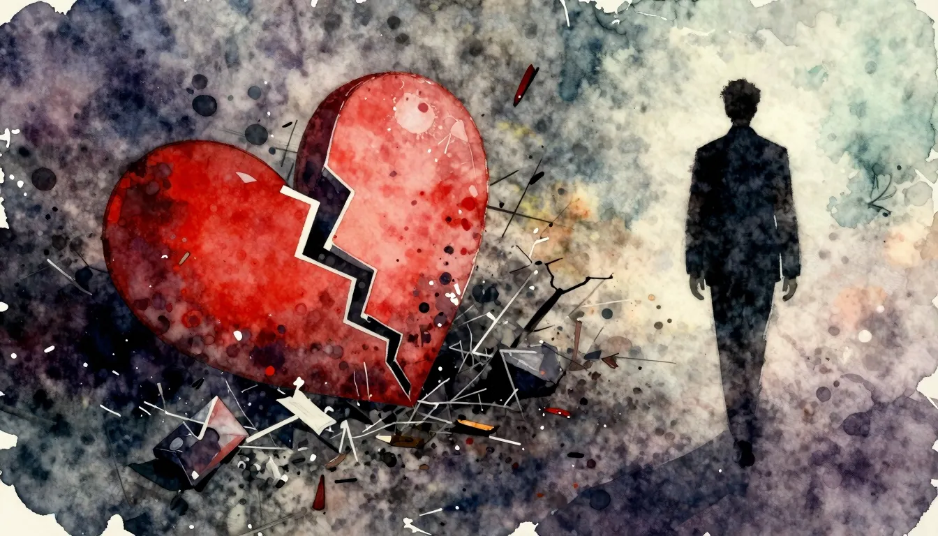 Vibrant watercolor style. Rap album cover: broken heart turn...