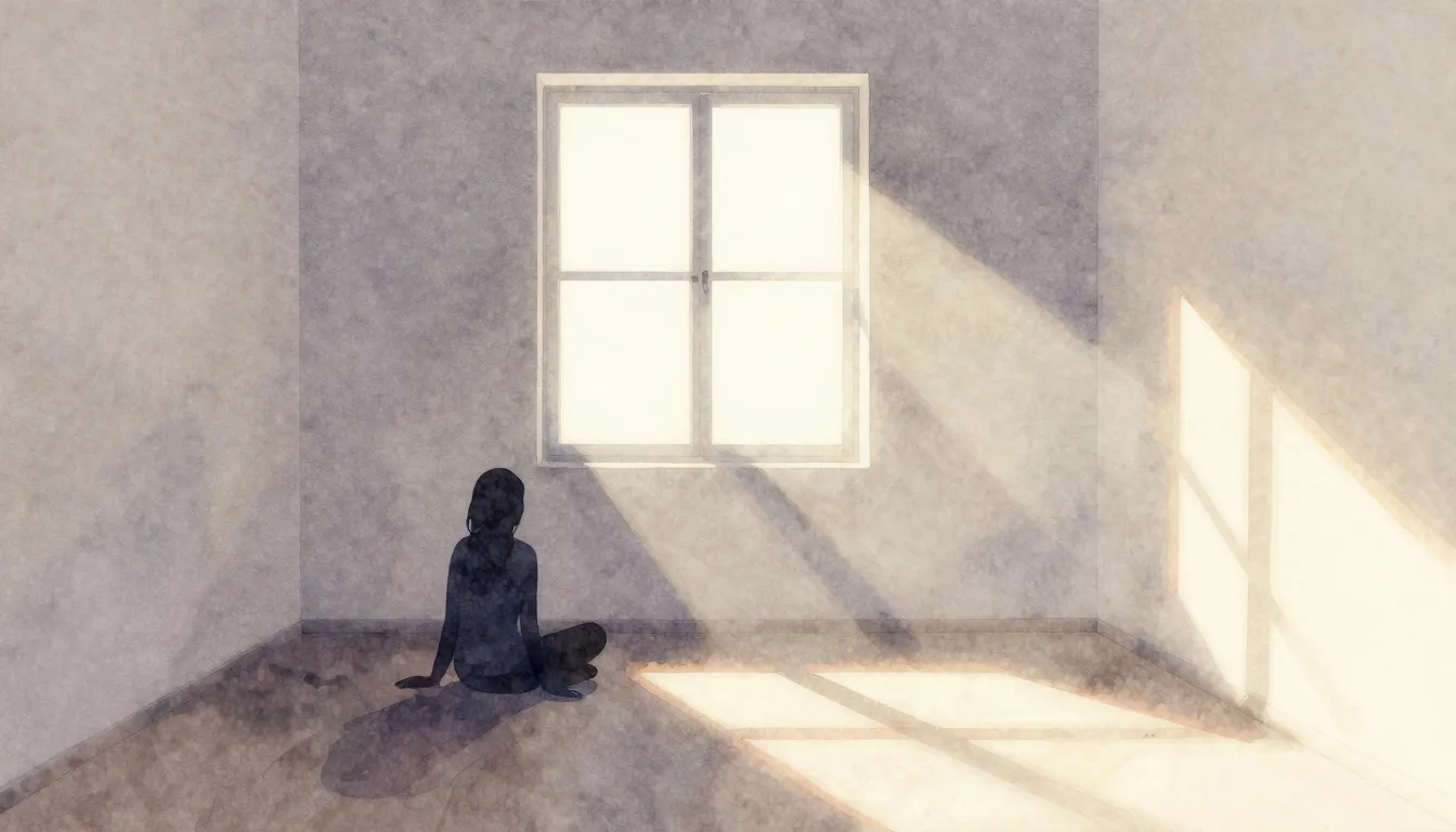 Watercolor style. A minimalist room with a single window, so...
