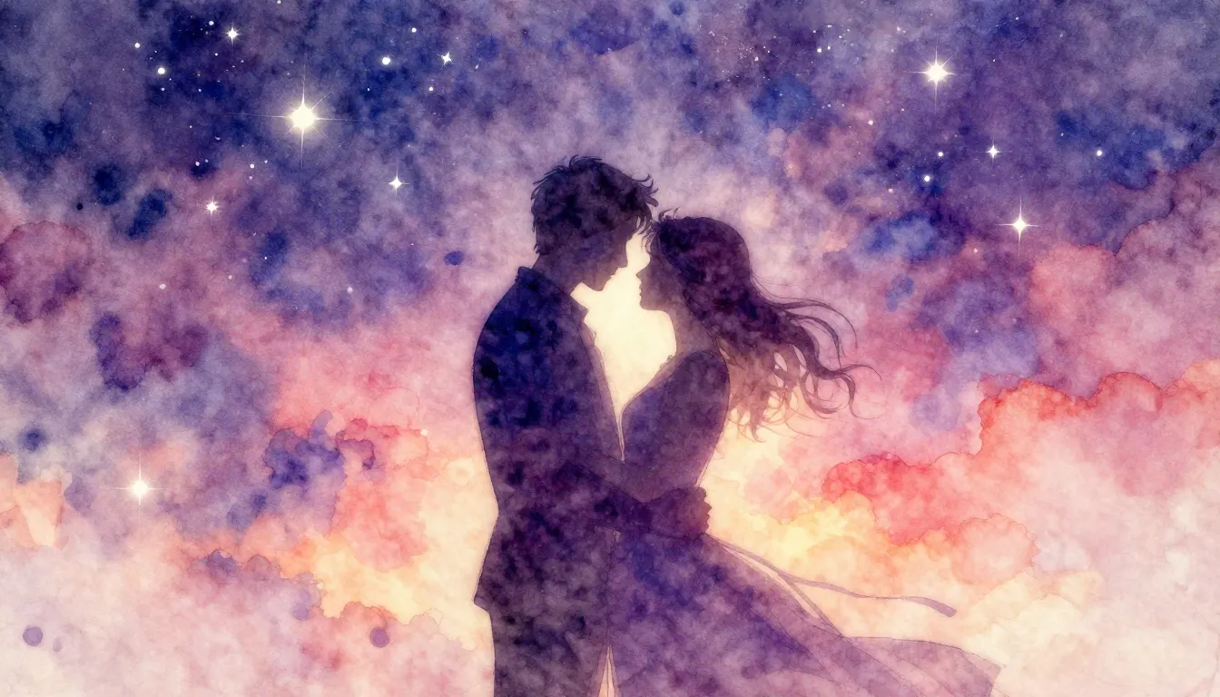 Vibrant watercolor style. Romantic, ethereal album cover. Si...