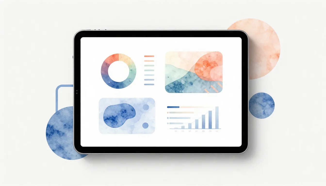 Watercolor style. Minimalist composition of a sleek tablet d...