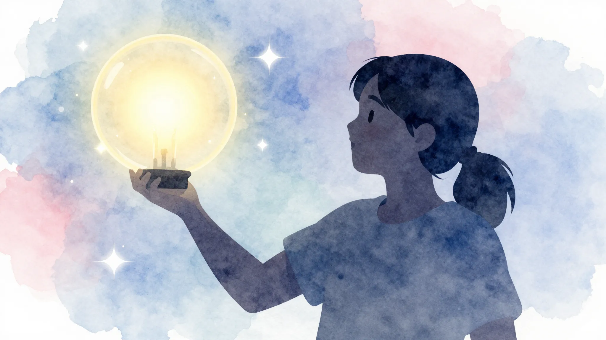Watercolor style. A stylized silhouette of a happy person ho...