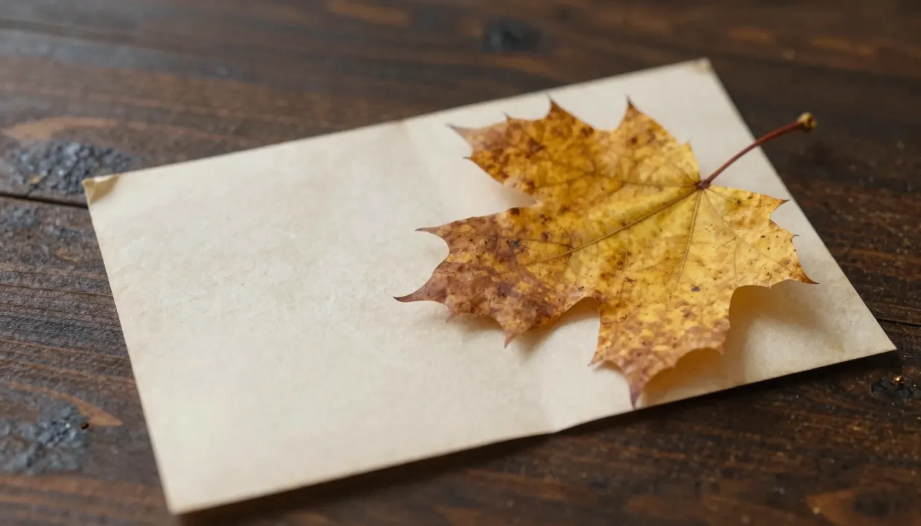 Watercolor style. A golden autumn leaf resting on an old fol...
