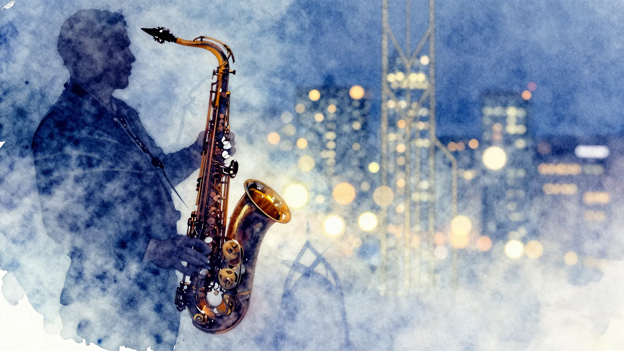 Vibrant watercolor style. Jazz album cover, abstract, elegan...