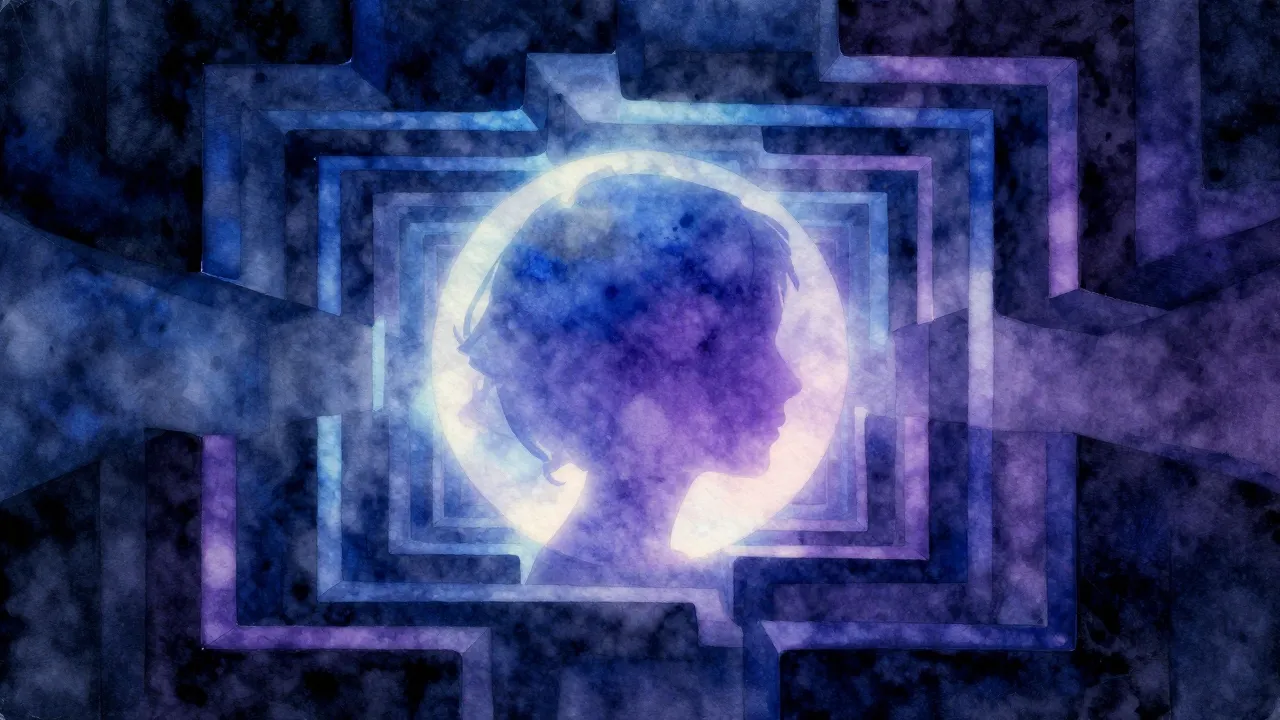 Watercolor style. Abstract silhouette of a glowing sphere in...
