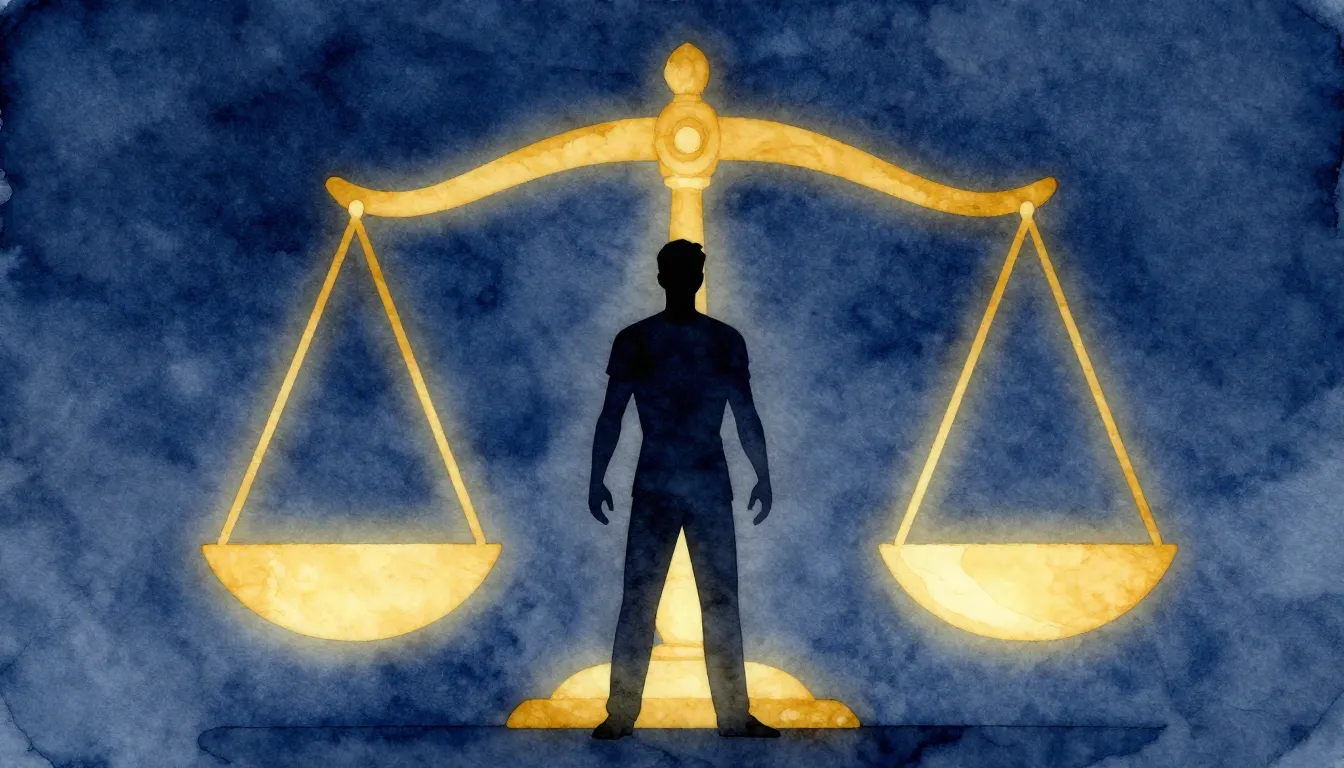 Watercolor style. A dark silhouette of a man standing before...