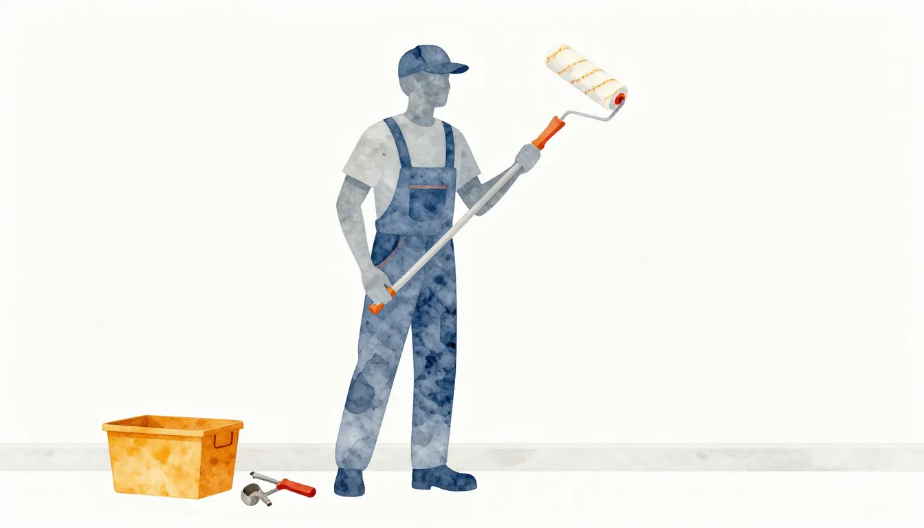 Watercolor style. Minimalist silhouette of a worker with a p...