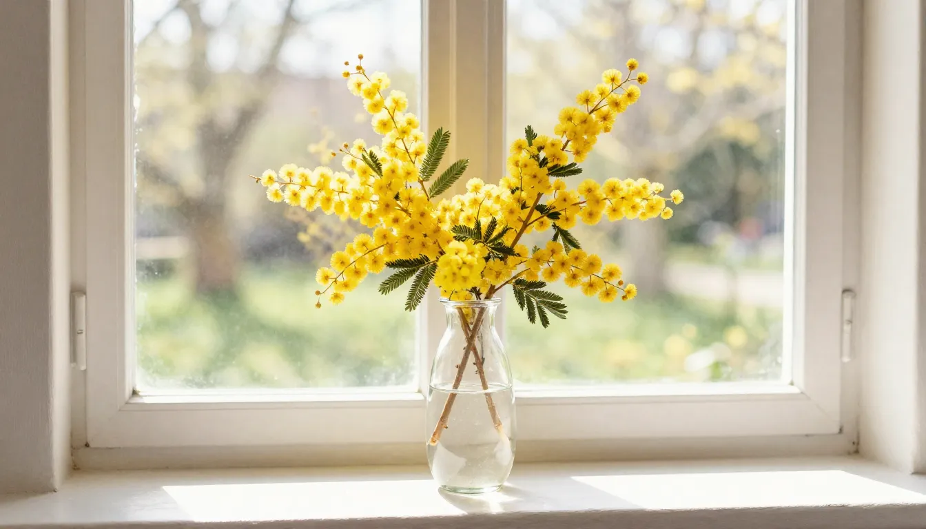Watercolor style. A cozy windowsill with a blooming yellow m...