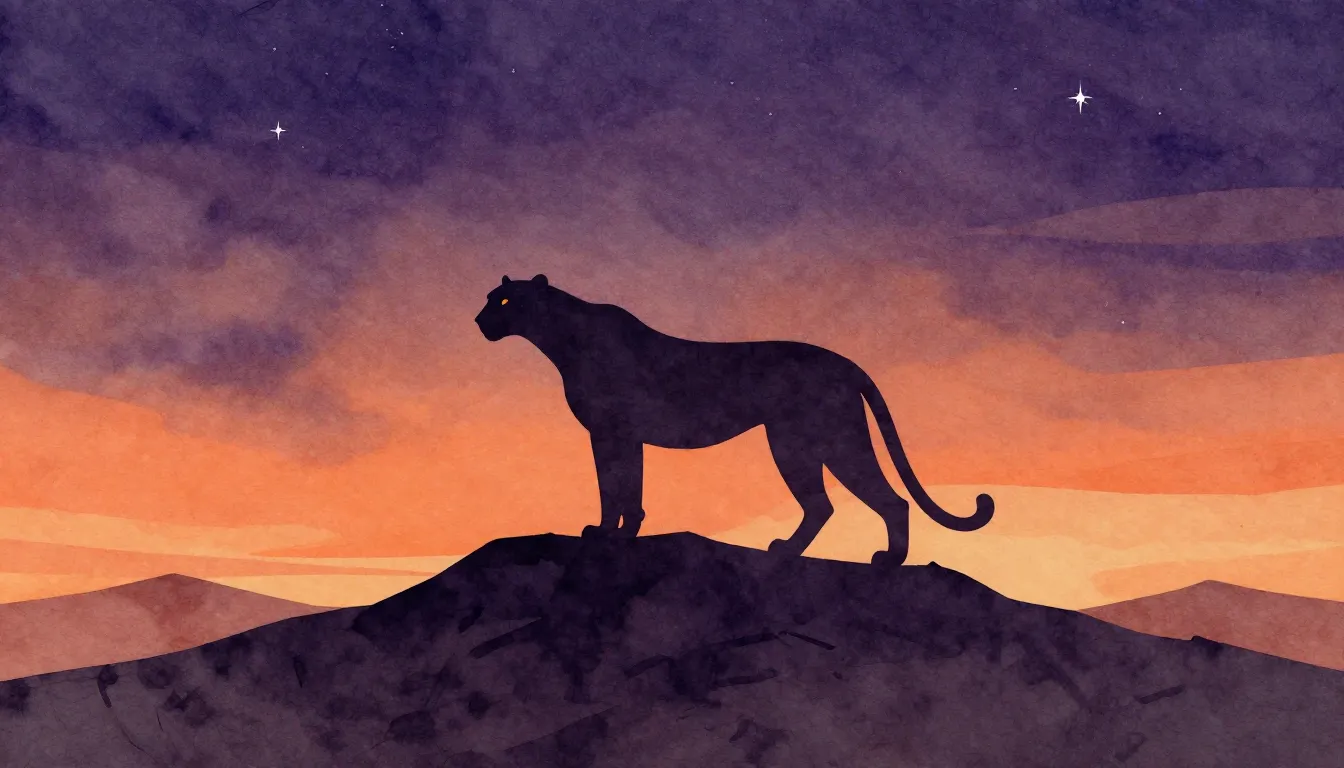 Watercolor style. A stylized cheetah silhouette standing on ...