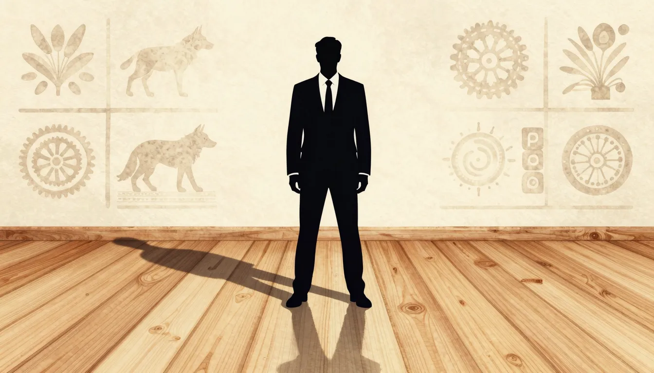 Watercolor style. A silhouette of a man in a business suit w...