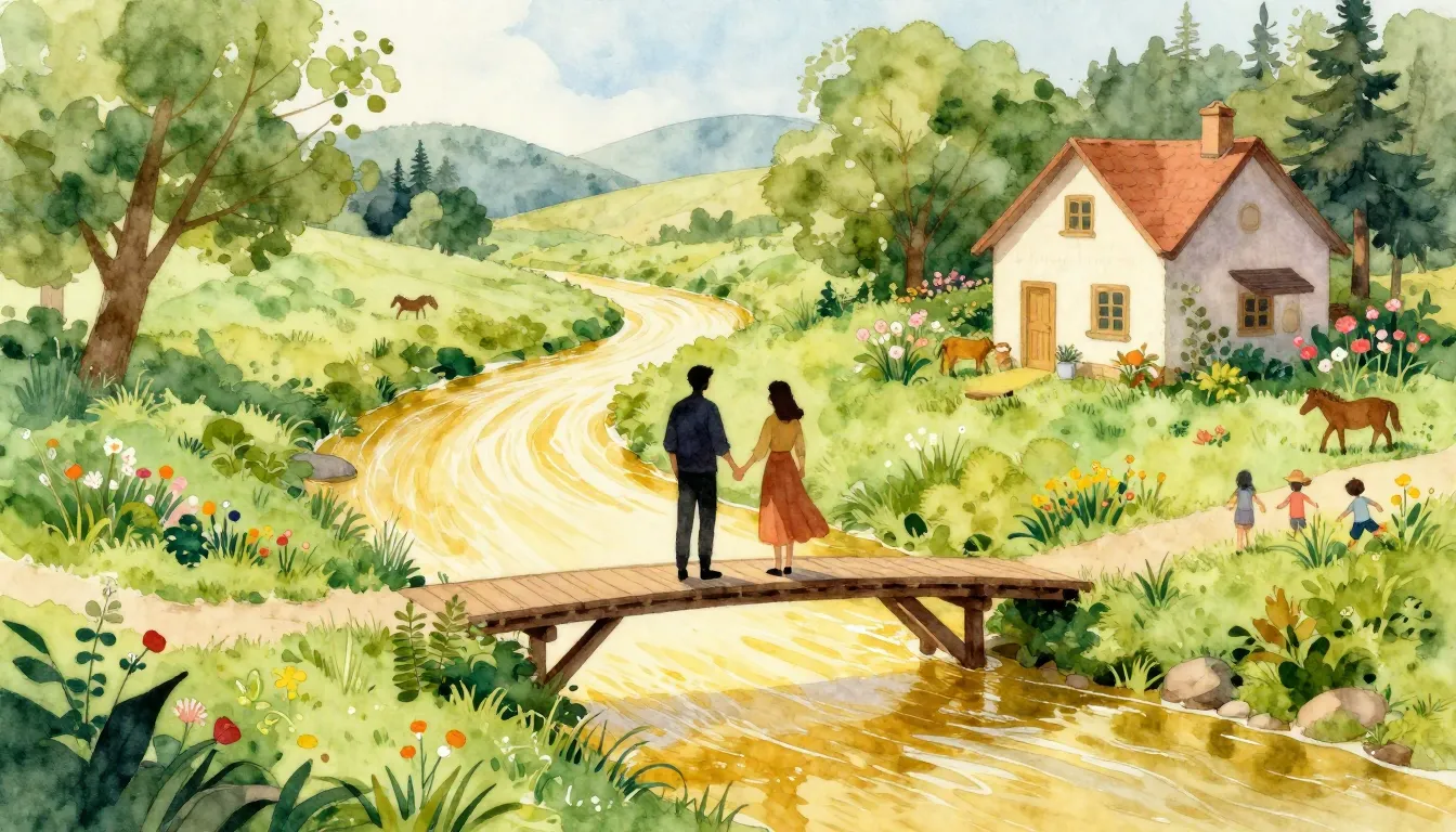 Vibrant watercolor style. Folk, heartwarming, family saga. G...