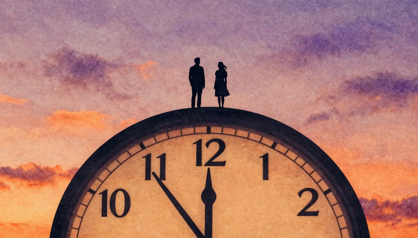Watercolor style. Silhouette of two people standing on a gia...