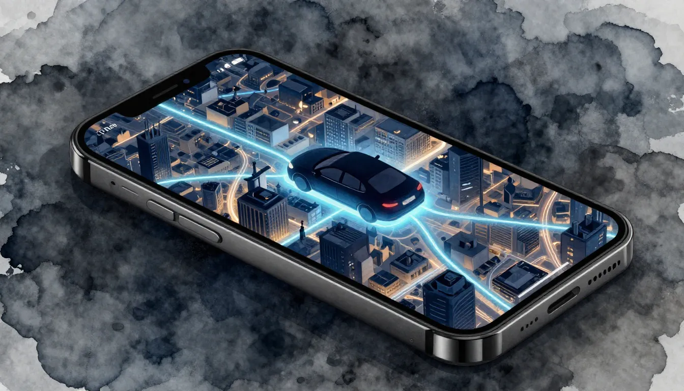 Watercolor style. A sleek modern smartphone displaying a 3D ...