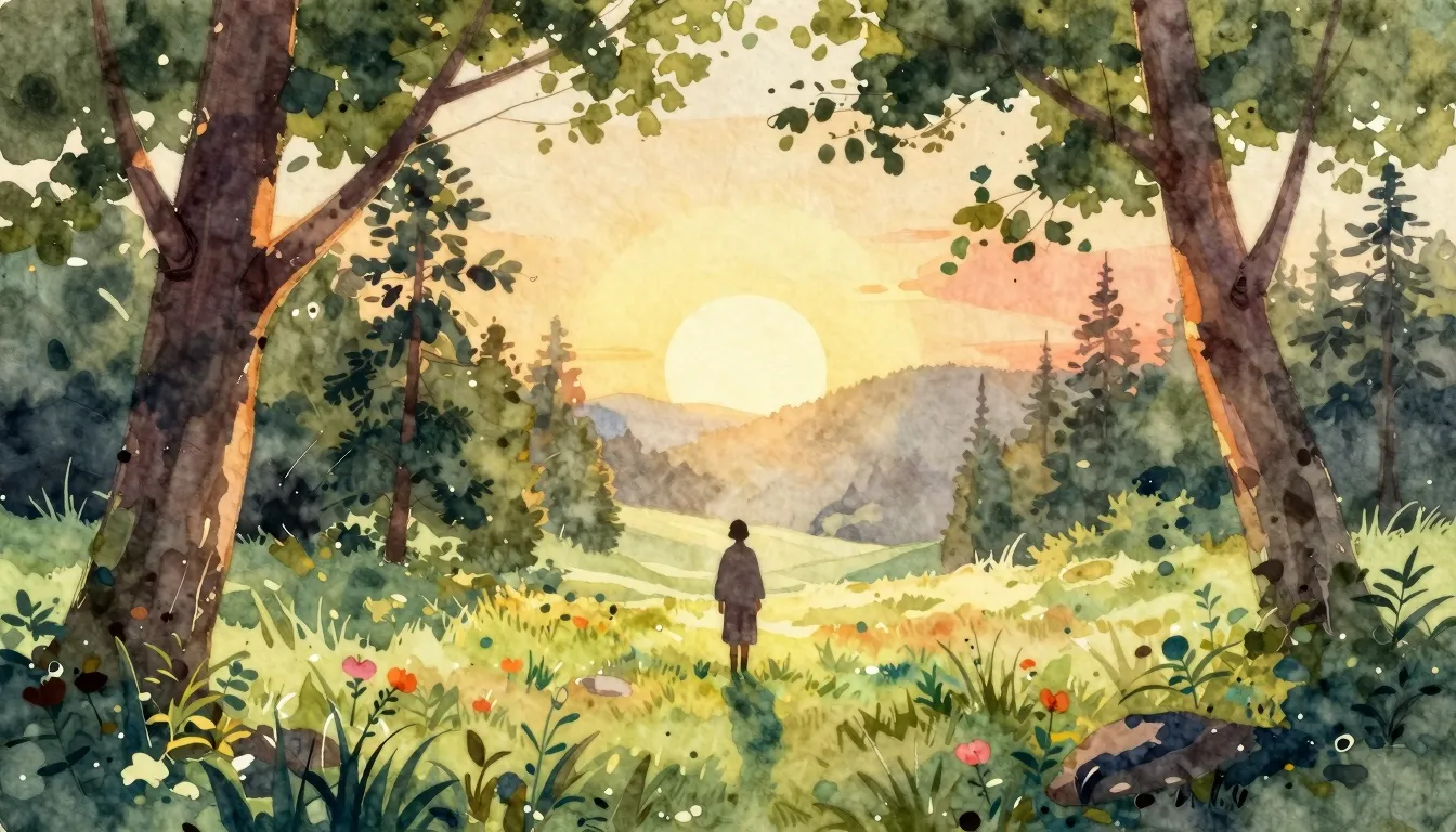 Vibrant watercolor style. Folk song album cover: serene, sec...