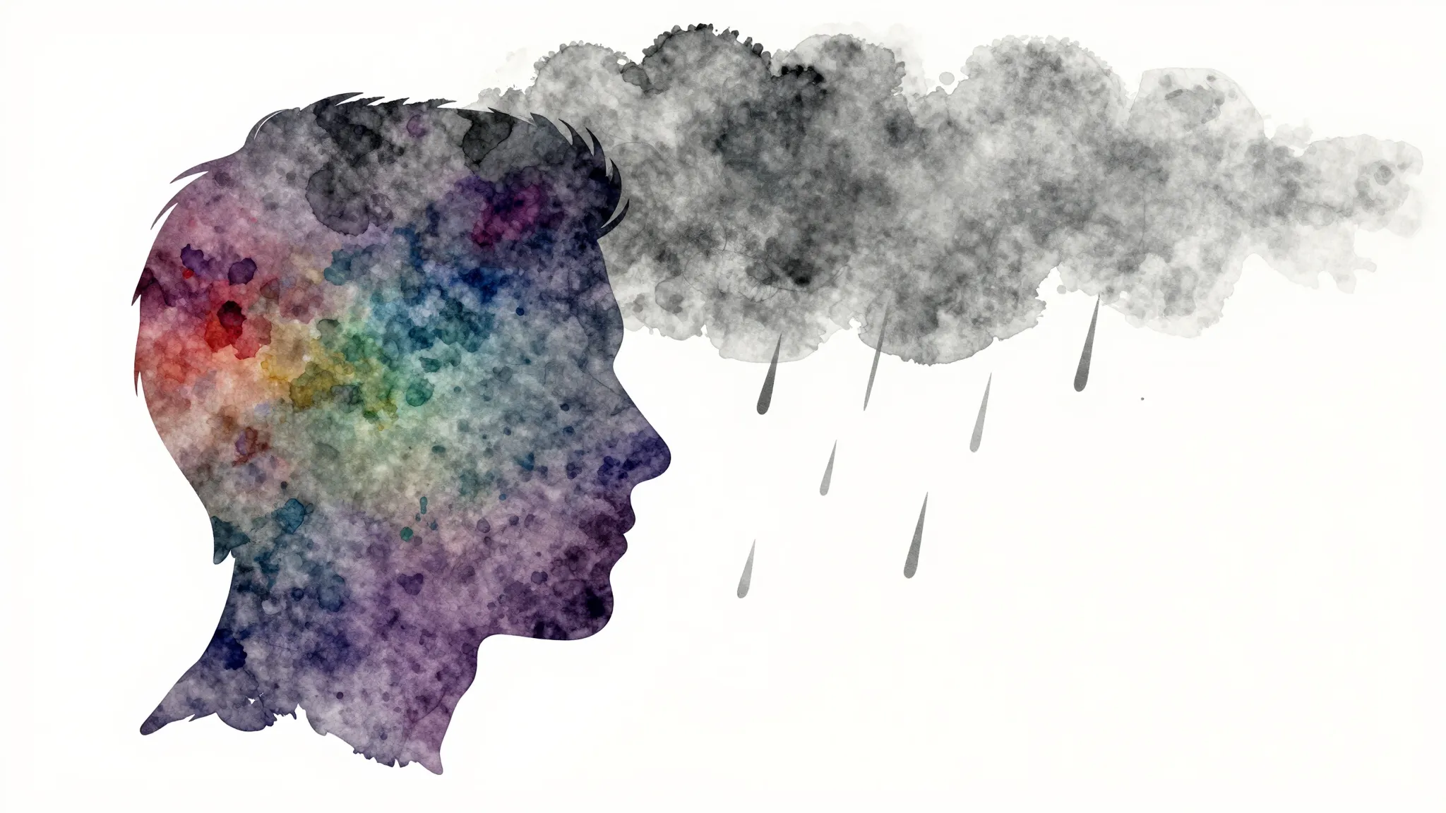 Watercolor style. Silhouette of a head with colorful abstrac...