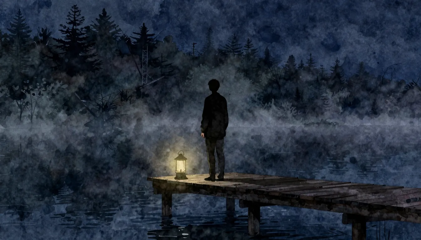 Watercolor style. A silhouette of a lonely figure standing o...