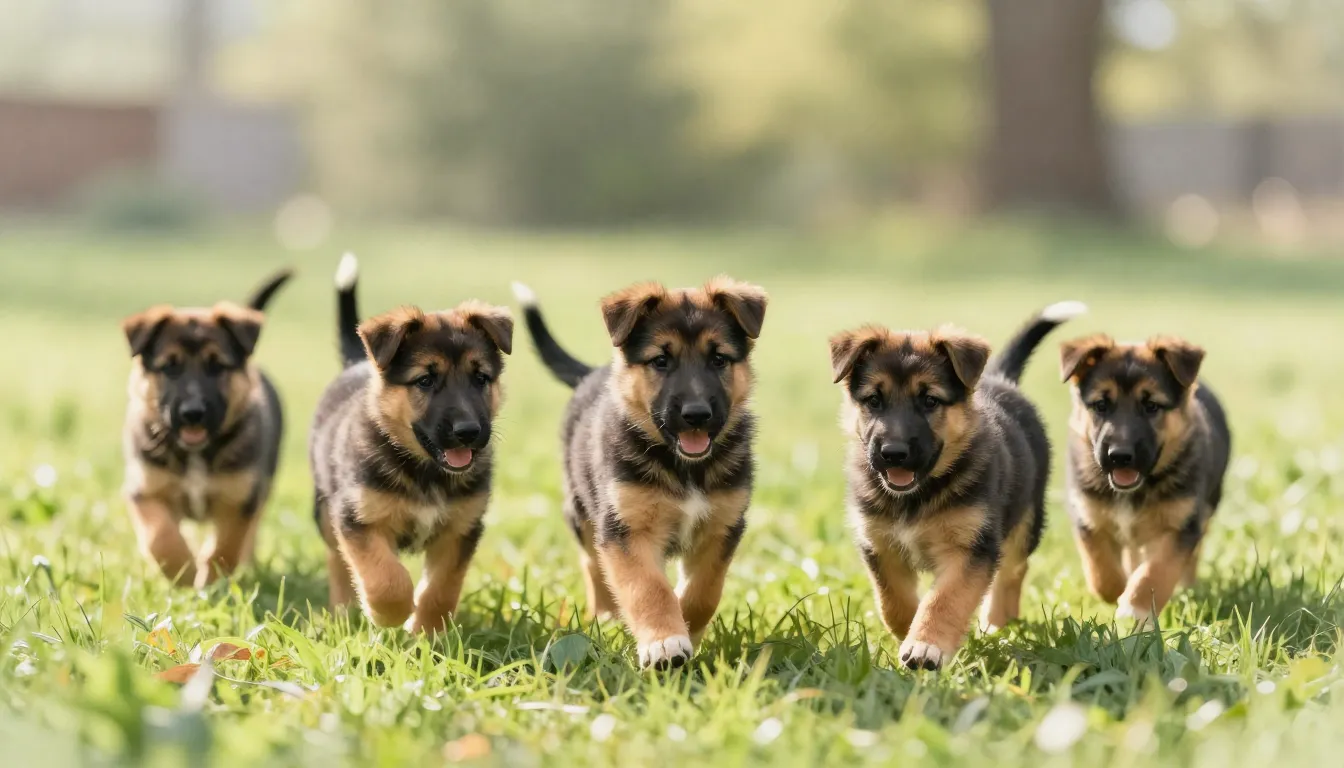 Watercolor style. A group of adorable East European Shepherd...