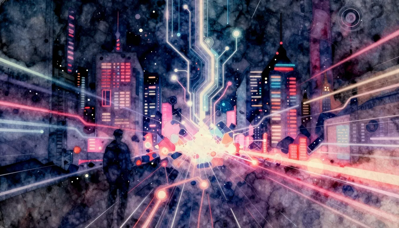 Vibrant watercolor style. Techno album cover. Abstract, futu...
