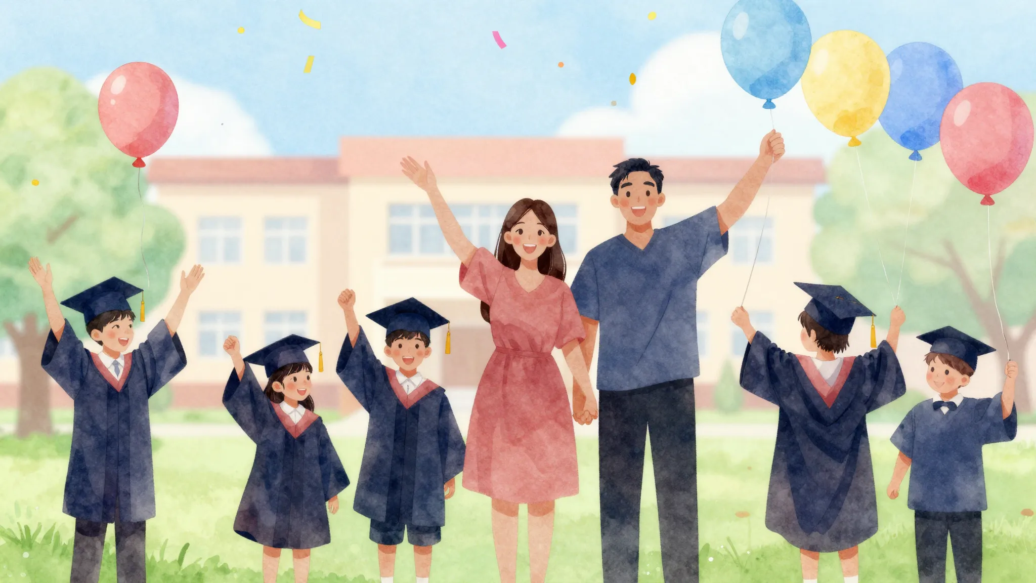 Watercolor style. Silhouettes of happy parents and children ...