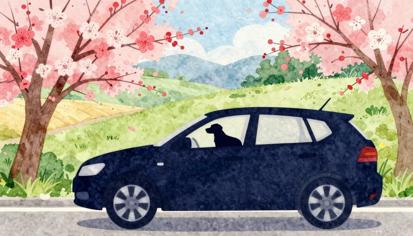 Watercolor style. A silhouette of a car traveling through a ...
