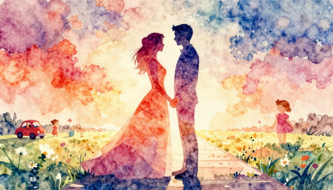 Vibrant watercolor style. Rap album cover: wedding theme, tw...